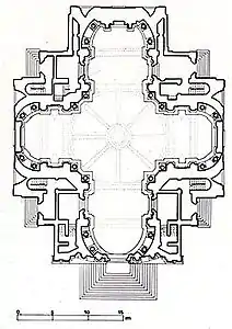 Cruciform plan of a high Baroque Church, Santi Luca e Martina in Rome by Pietro da Cortona (1639–1669)