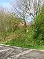 The remains of the wooden pedestrian footbridge and way up to the station