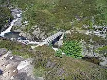 The footbridge over the Luibeg Burn upstream from the Robber's Copse