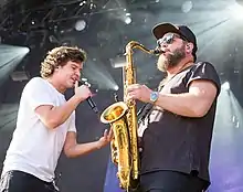 Lukas Graham (left) at the minor stage during Stavernfestivalen in July 2016