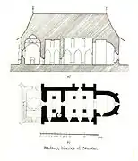 Cross section and floor plan of the Church of St. Nicholas in the Bogdana Monastery. 14th century, Rădăuți, Romania