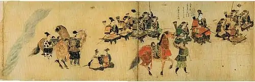 Samurai of the Shōni clan gather to defend against Kublai Khan's Mongolian army during the first Mongol Invasion of Japan, 1274.