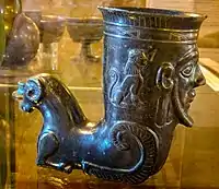 Bucchero rhyton from the necropolis of Cucifisso del Tufo at the NAM Orvieto 6th century BCE