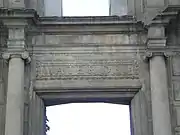 This is the entry of Cathedral of Saint Paul in Macau. "MATER DEI" is engraved on the front door, which means "Mother of God".