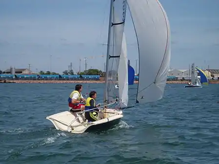 MG14 sailing downwind in light breeze