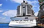 View of the stern, showing narrower superstructure, aft promenade deck, and aft cabin tower