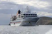 A cruise ship in the Falkland Islands