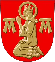 A kneeling Virgin Mary pictured in the former coat of arms of Maaria