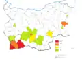 Percentage of Bulgarians born in Greek Macedonia and North Macedonia in 1946 calculated from the total of the ethnic Bulgarians