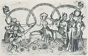 Macht des Weibes ca. 1451–75, engraving by the Master of the Weibermacht