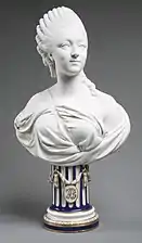 Madame du Barry, the bust in biscuit, the pedestal glazed, enamelled and gilt. Sèvres porcelain, 1772.