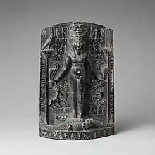 Magical stela or cippus of Horus; 332–280 BC; chlorite schist; height: 20.5 cm; Metropolitan Museum of Art