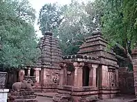 Vishnu temple with nagara superstructure (left) and a shrine with Kadamba superstructure (right) at Mahakuta