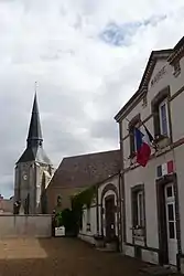 The town hall and church in Fontenay-sur-Eure