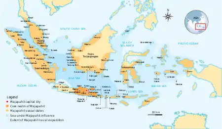 The greatest extent of Majapahit influence based on the Nagarakretagama in 1365