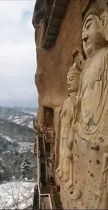 Detail of the colossal group at the Maijishan Grottoes