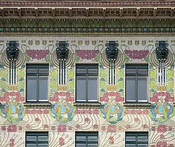 Floral design by Alois Ludwig on the facade of one of the Linke Wienzeile Buildings by  Otto Wagner (1898)