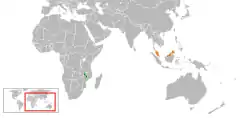 Map indicating locations of Malawi and Malaysia