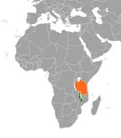 Map indicating locations of Malawi and Tanzania