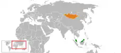 Map indicating locations of Malaysia and Mongolia