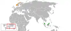 Map indicating locations of Malaysia and Norway