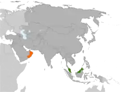 Map indicating locations of Malaysia and Oman