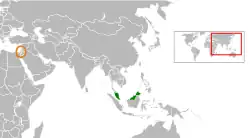 Map indicating locations of Malaysia and Palestine