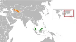 Map indicating locations of Malaysia and Uzbekistan