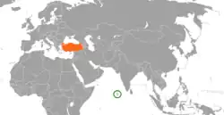 Map indicating locations of Maldives and Turkey