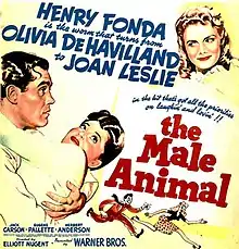 Poster showing illustrations of Henry Fonda, Olivia de Havilland, and Joan Leslie