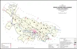 Map showing Bakhtiyarnagar (#141) in Malihabad CD block