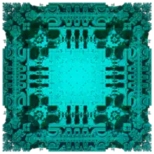 A three-dimensional Mandelbox fractal of scale 2.