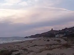 View of Manfria beach with the coastal tower