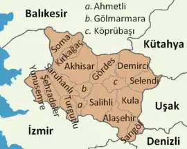 Map showing Şehzadeler District in Manisa Province