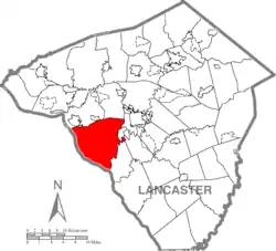 Map of Lancaster County highlighting Manor Township