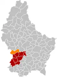 Map of Luxembourg with Habscht highlighted in orange, and the canton in dark red