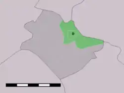 The town centre (dark green) and the statistical district (light green) of Hertme in the municipality of Borne.