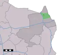 The village centre (dark green) and the statistical district (light green) of Lattrop in the municipality of Dinkelland.