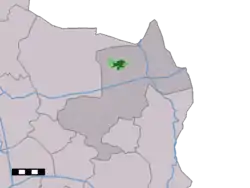 The town centre (dark green) and the statistical district (light green) of Ootmarsum in the municipality of Dinkelland.