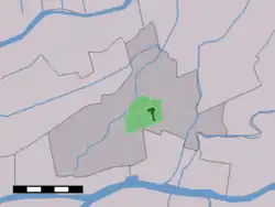 The town centre (dark green) and the statistical district (light green) of Hoornaar in the former municipality of Giessenlanden.