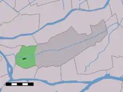 The village centre (dark green) and the statistical district (light green) of Oud-Alblas in the former municipality of Graafstroom.