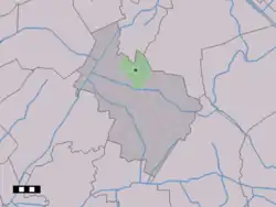 The town centre (dark green) and the statistical district (light green) of Hooghalen in the municipality of Midden-Drenthe.