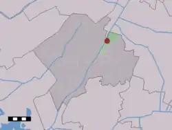 The village (dark red) and the statistical district (light green) of Geeuwenbrug in the municipality of Westerveld.