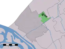 The village (dark green) and the statistical district (light green) of Wateringen in the municipality of Westland.