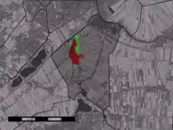 The town centre (red) and the statistical district (light green) of Zoeterwoude-Dorp in the municipality of Zoeterwoude.