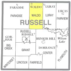 Location of Waldo Township in Russell County