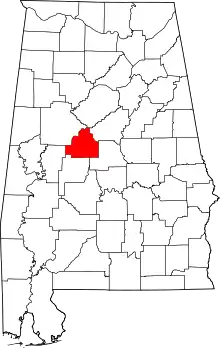 Map of Alabama highlighting Bibb County