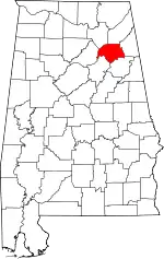 Map of Alabama highlighting Etowah County