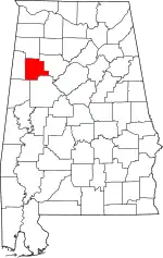 Map of Alabama highlighting Fayette County