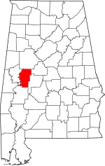 State map highlighting Hale County